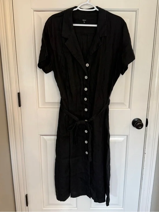 Quince 100% Linen Black Shirt Dress XL | Button Front Tie Waist 25253 - Picture 7 of 16